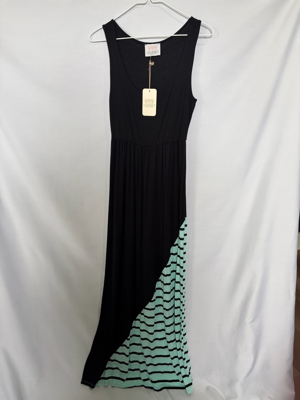 Coveted Clothing NWT Black Mint Striped Colorblock Maxi Dress Size M